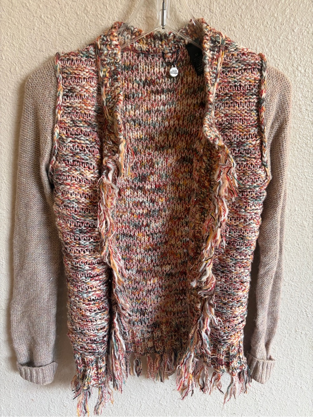 BKE Boutique Multicolor Fringe Open-Front Women's Sweater Cardigan size XS